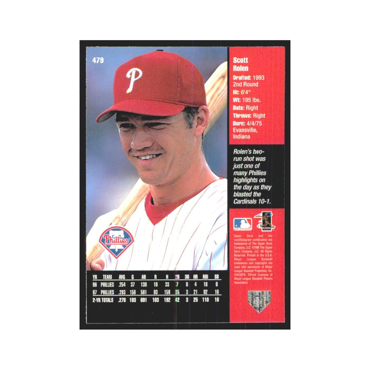 1998 Upper Deck Scott Rolen Phillies #479