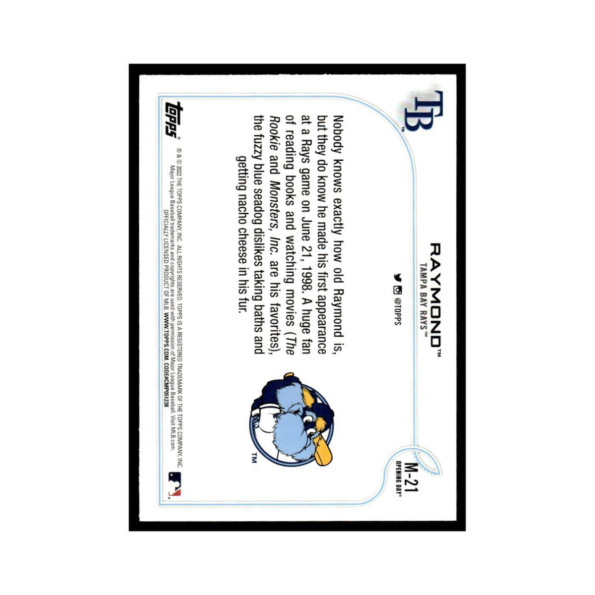 Raymond 2022 Topps Opening Day #M-21 Tampa Bay Rays Baseball Card NM