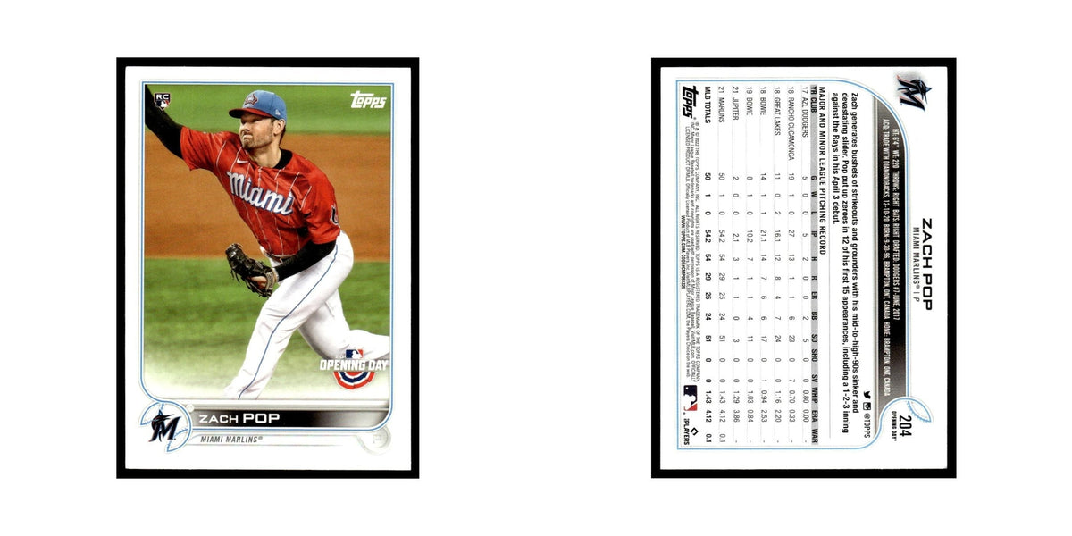 Zach Pop Rookie 2022 Topps Opening Day #204 Miami Marlins Baseball Card NM