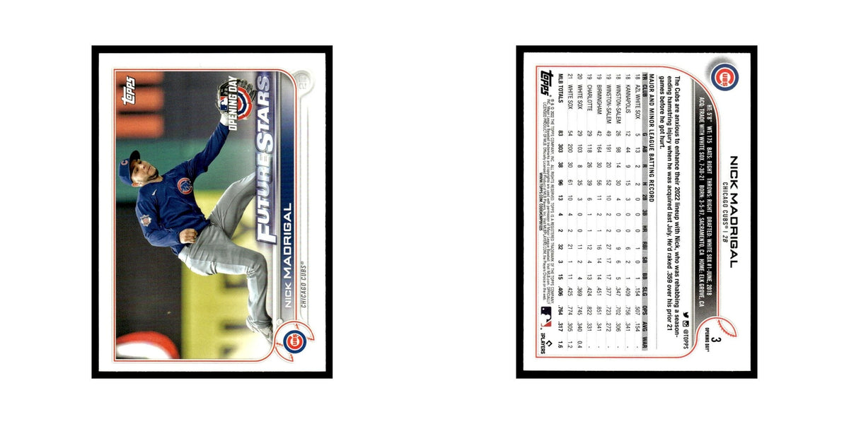 Nick Madrigal 2022 Topps Opening Day #3 Chicago Cubs Baseball Card NM
