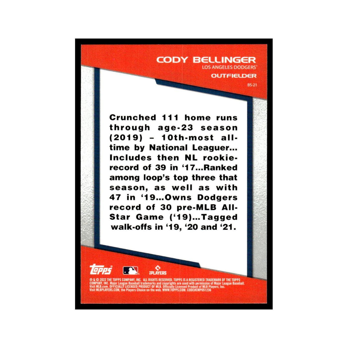 Cody Bellinger 2022 Topps Opening Day #BS-21 Los Angeles Dodgers NM