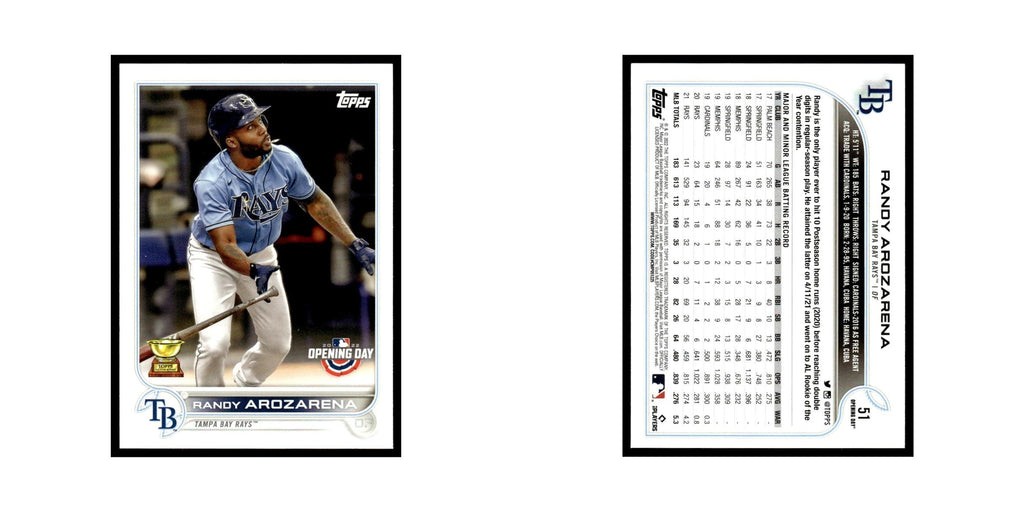Randy Arozarena 2022 Topps Opening Day #51 Tampa Bay Rays Baseball Card NM