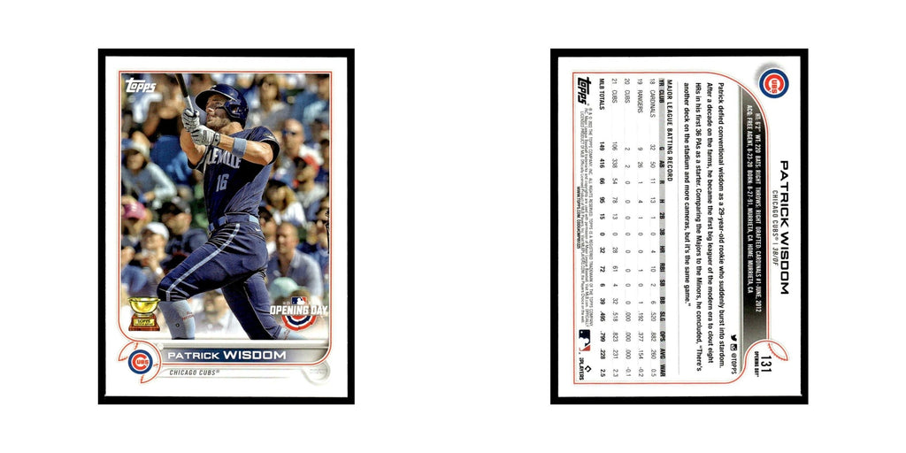 Patrick Wisdom 2022 Topps Opening Day #131 Chicago Cubs Baseball Card NM