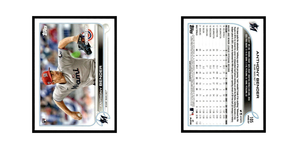 Anthony Bender Rookie 2022 Topps Opening Day #105 Miami Marlins Baseball Card NM