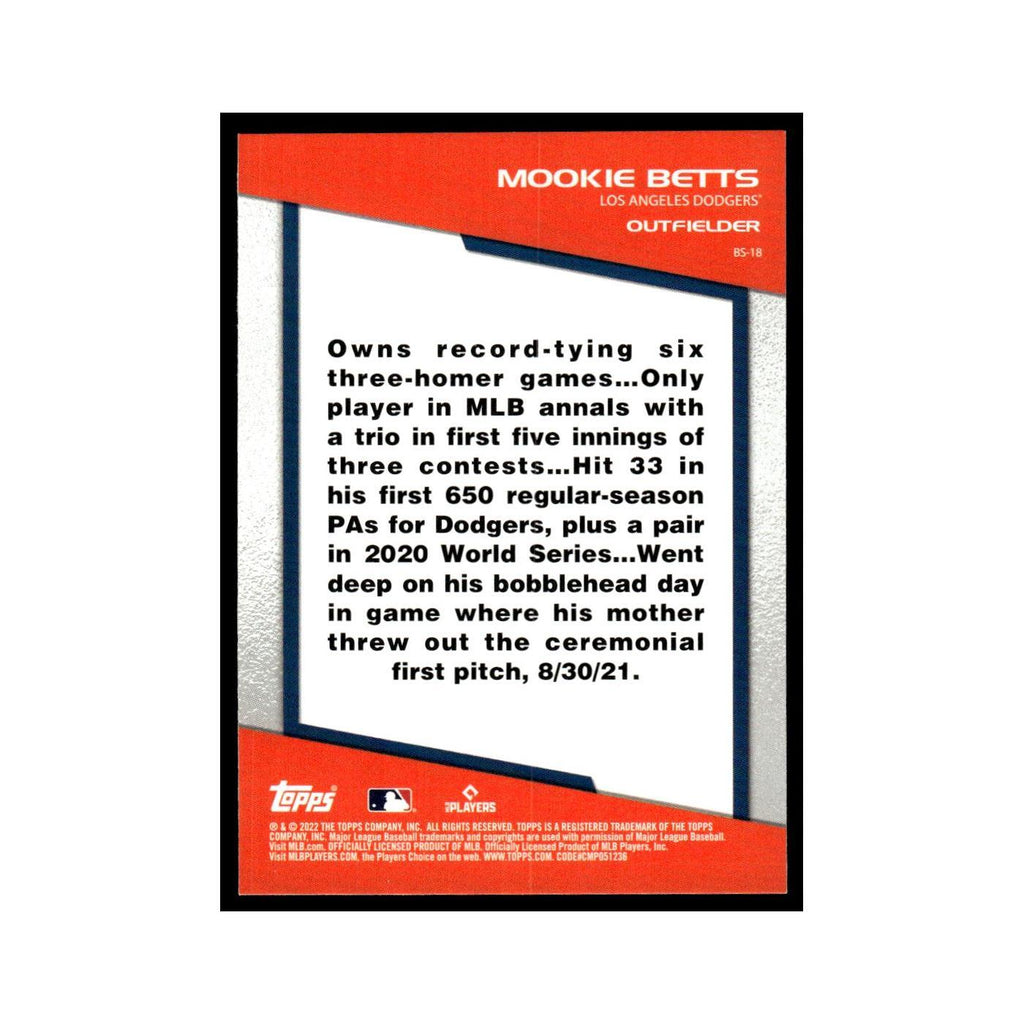 Mookie Betts 2022 Topps Opening Day #BS-18 Los Angeles Dodgers Baseball Card NM