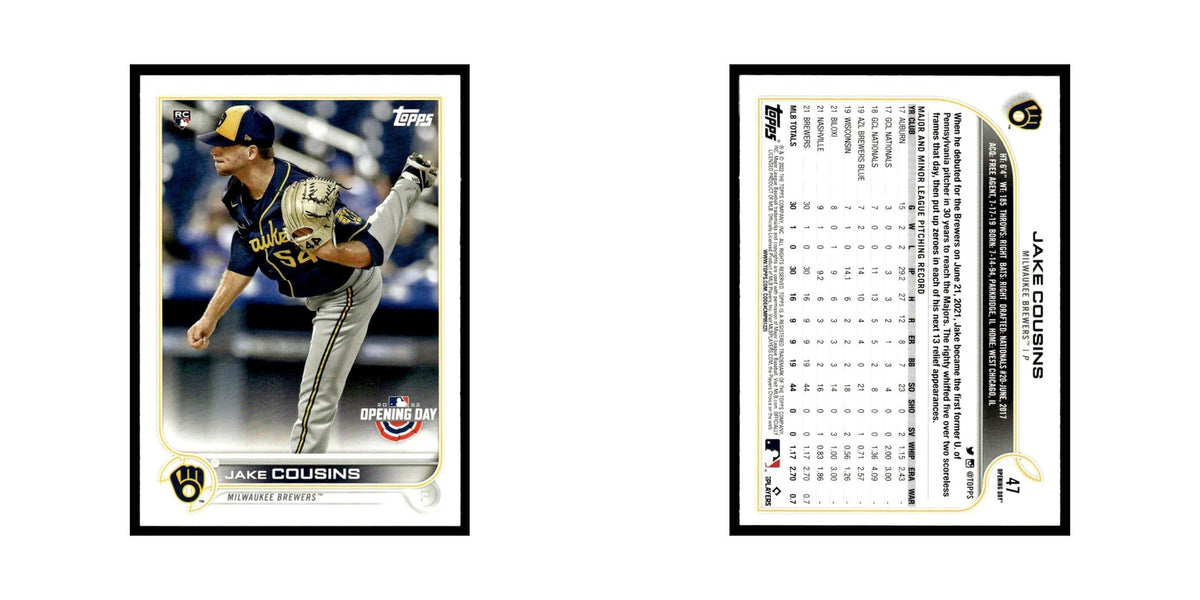 Jake Cousins Rookie 2022 Topps Opening Day #47 Milwaukee Brewers NM