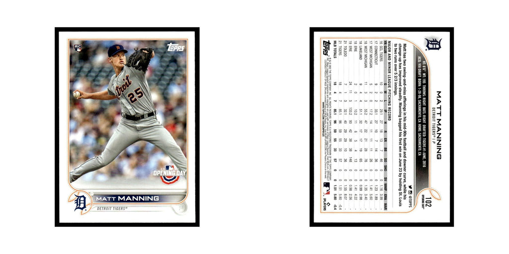 Matt Manning Rookie 2022 Topps Opening Day #102 Detroit Tigers Baseball Card NM