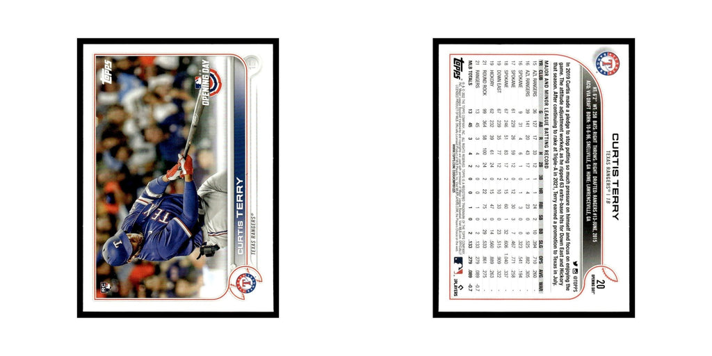 Curtis Terry Rookie 2022 Topps Opening Day #20 Texas Rangers Baseball Card NM