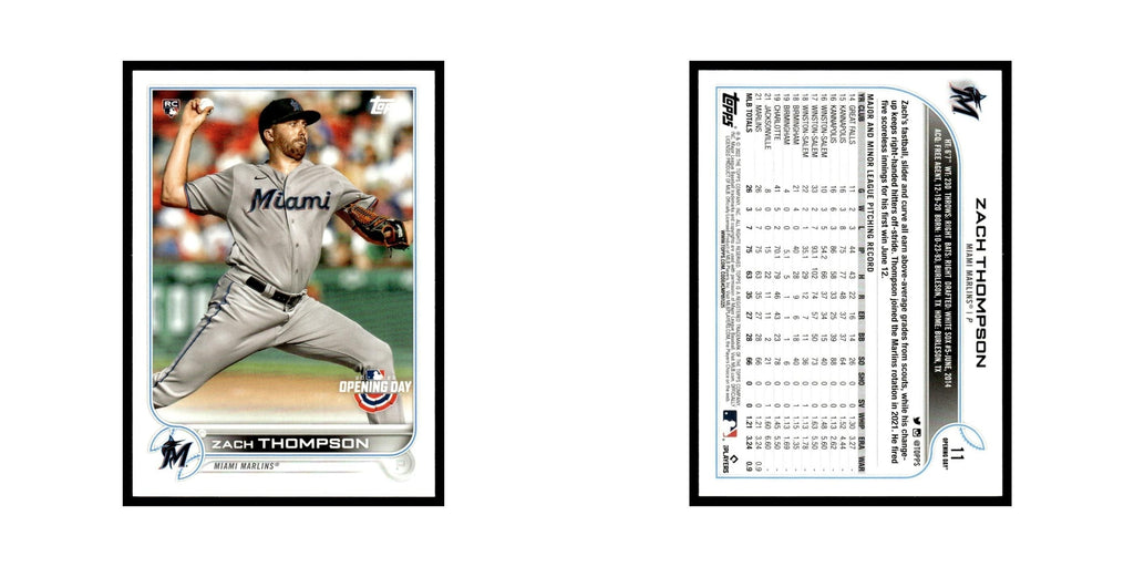 Zach Thompson Rookie 2022 Topps Opening Day #11 Miami Marlins Baseball Card NM