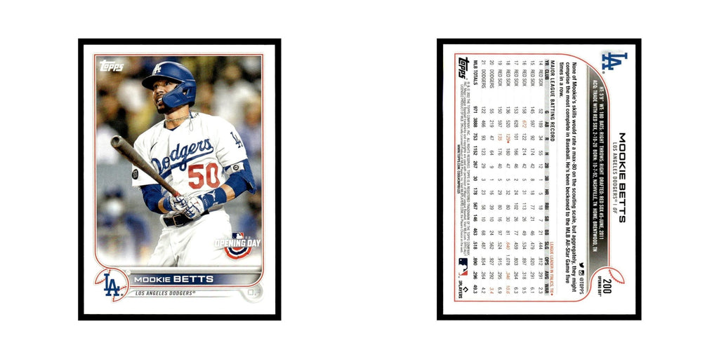 Mookie Betts 2022 Topps Opening Day #200 Los Angeles Dodgers Baseball Card NM