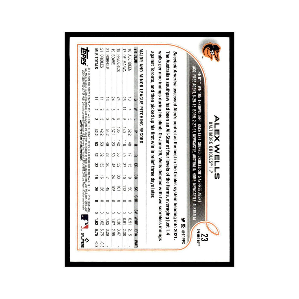 Alex Wells Rookie 2022 Topps Opening Day #23 Baltimore Orioles Baseball Card NM