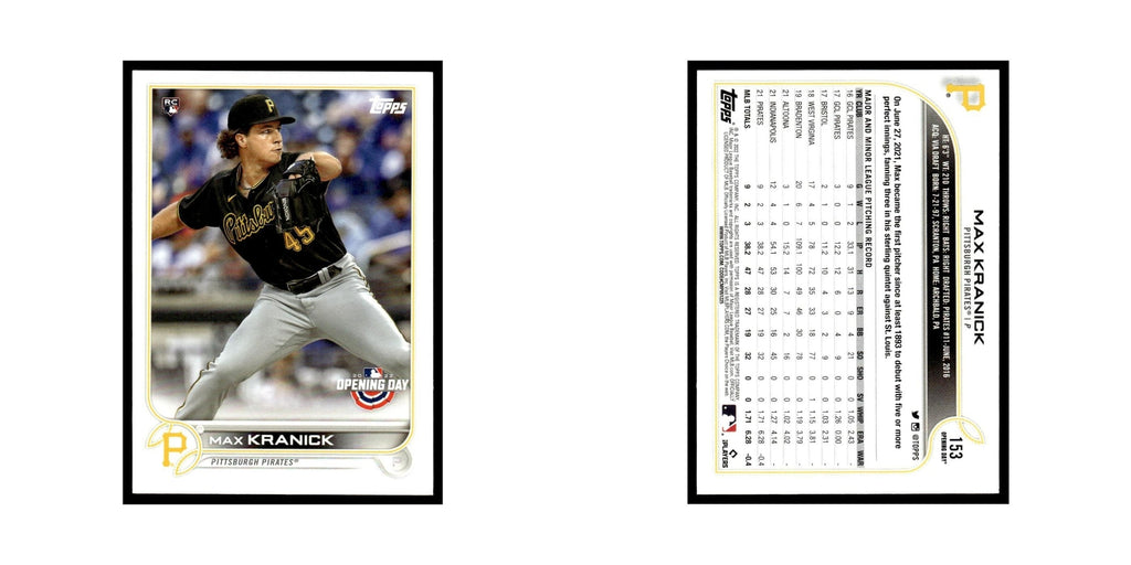 Max Kranick Rookie 2022 Topps Opening Day #153 Pittsburgh Pirates NM