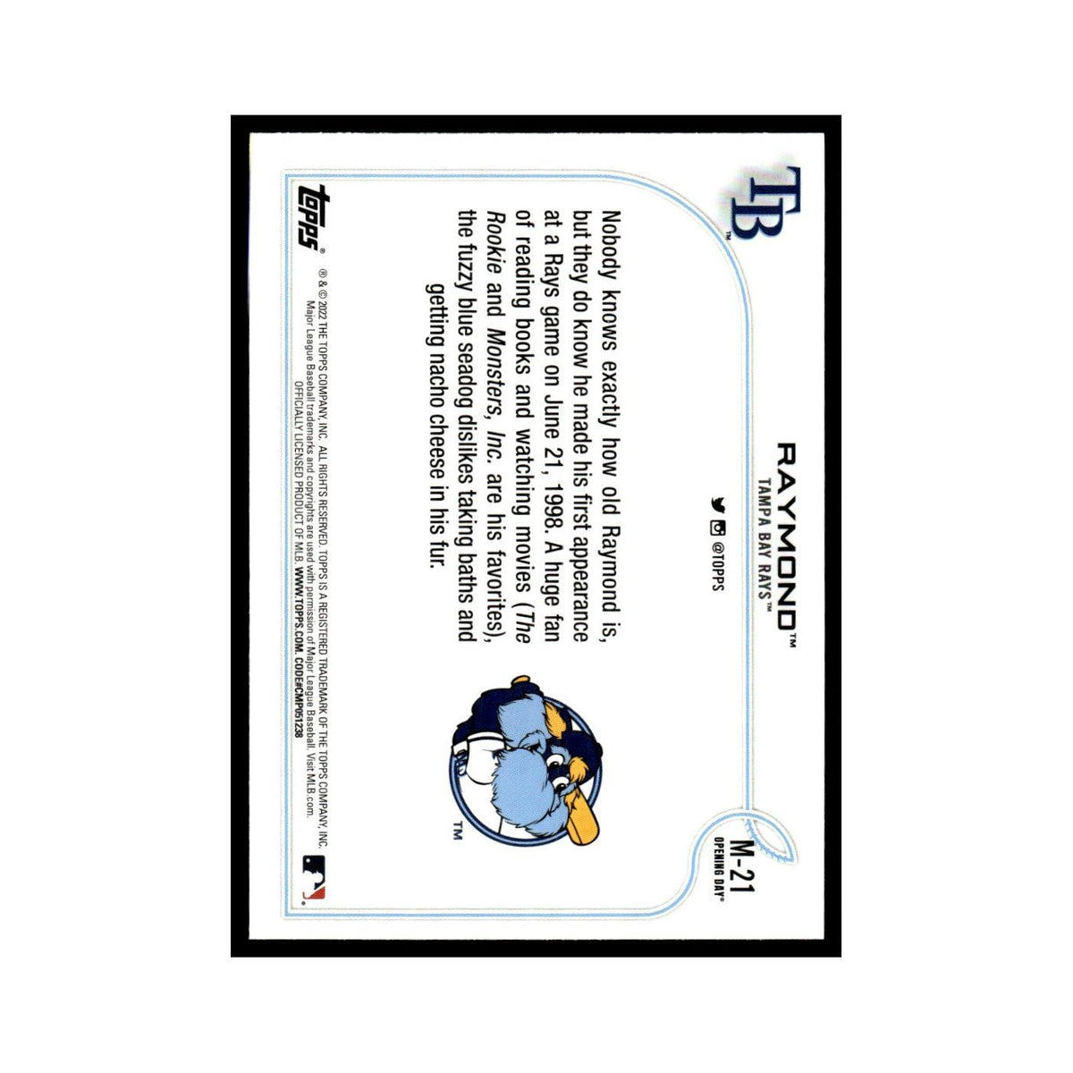 Raymond 2022 Topps Opening Day #M-21 Tampa Bay Rays Baseball Card NM