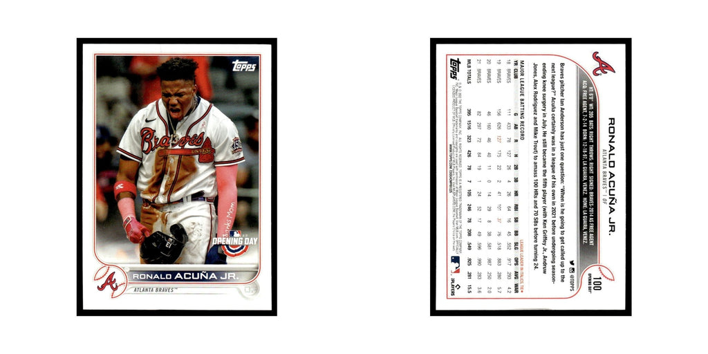 Ronald Acuna Jr. 2022 Topps Opening Day #100 Atlanta Braves Baseball Card NM