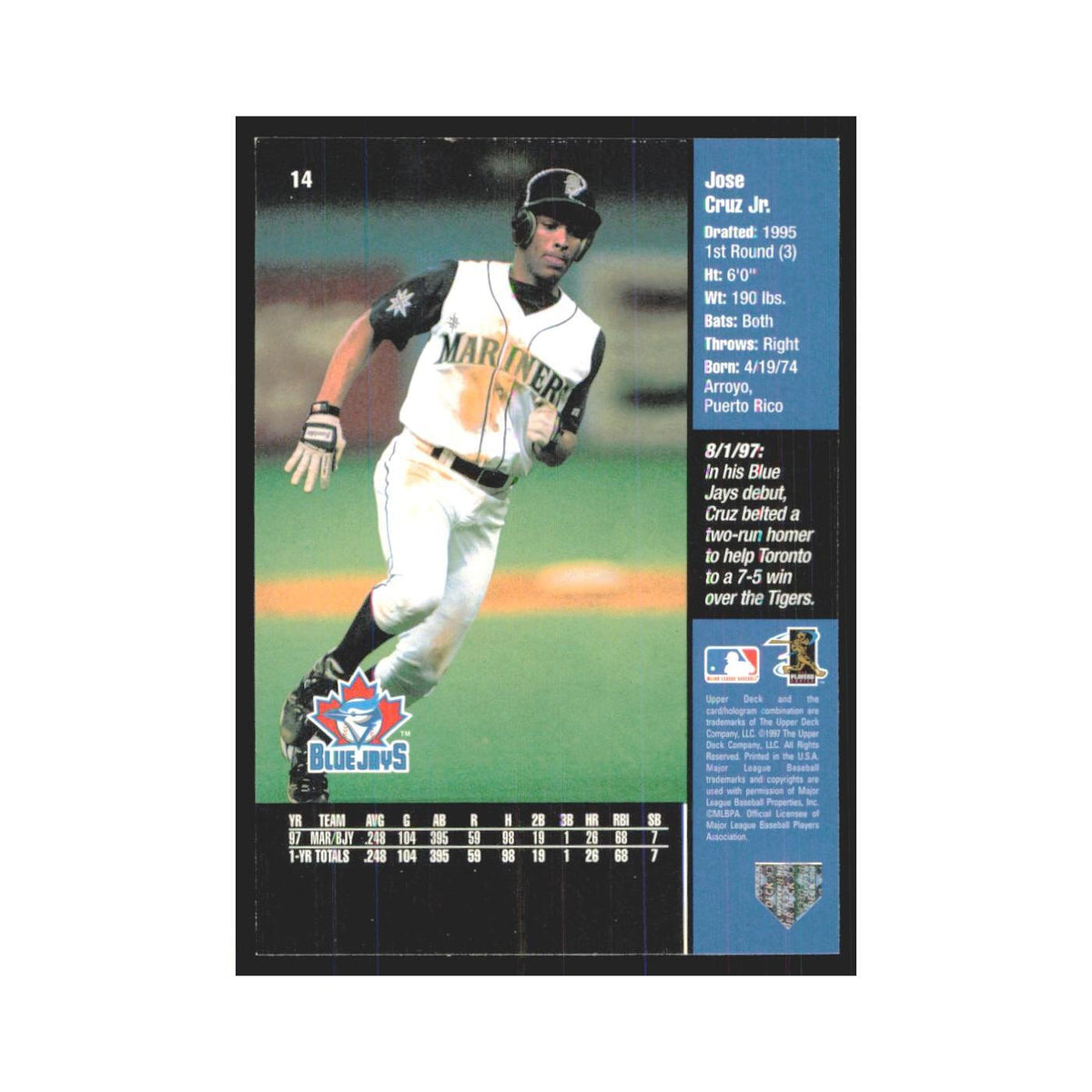 1998 Upper Deck Jose Cruz Jr. Blue Jays #14