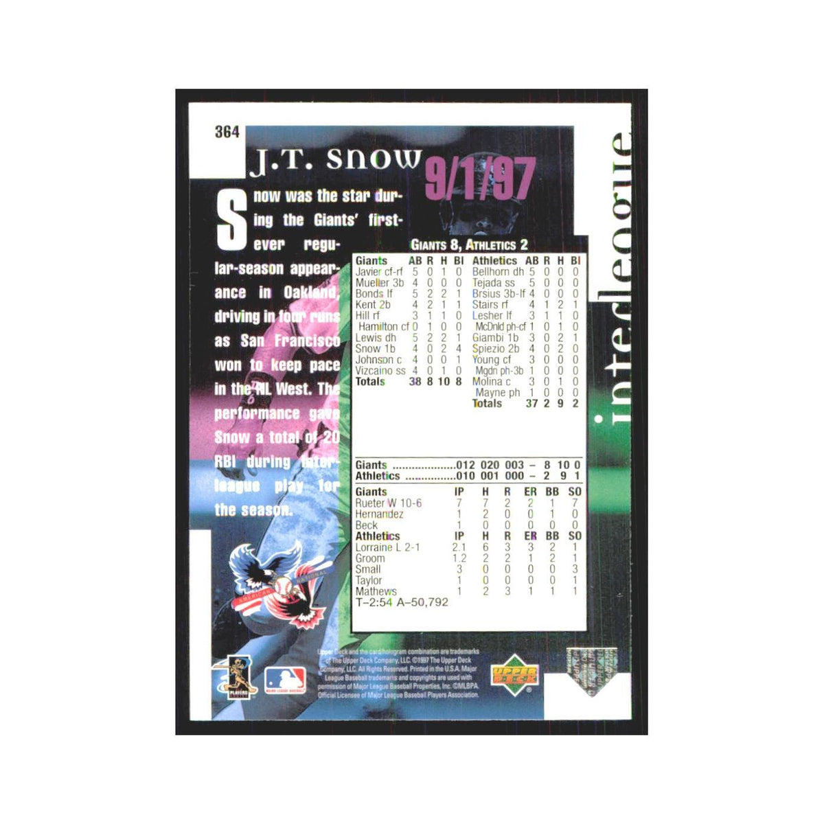1998 Upper Deck J.T. Snow Giants #364