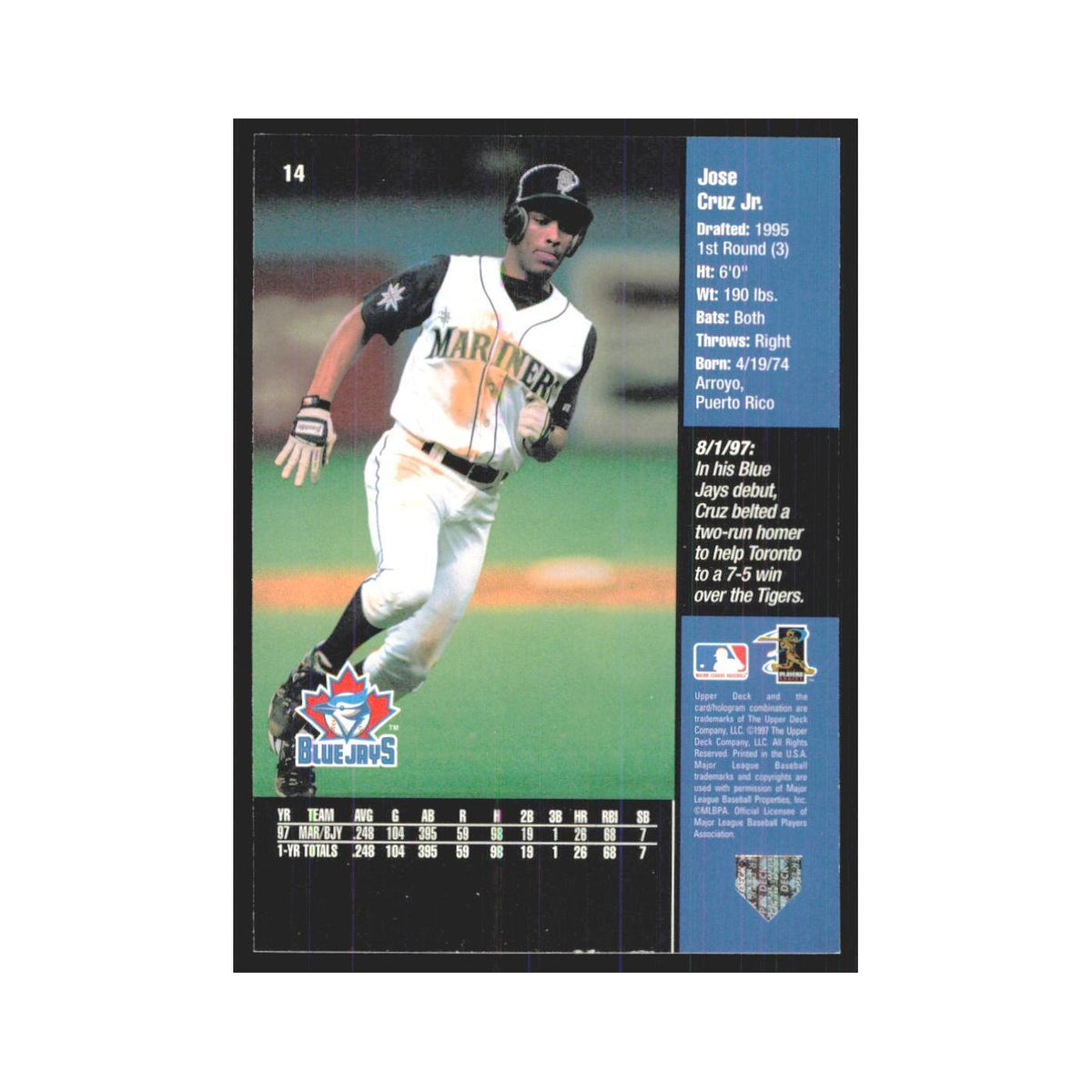 1998 Upper Deck Jose Cruz Jr. Blue Jays #14