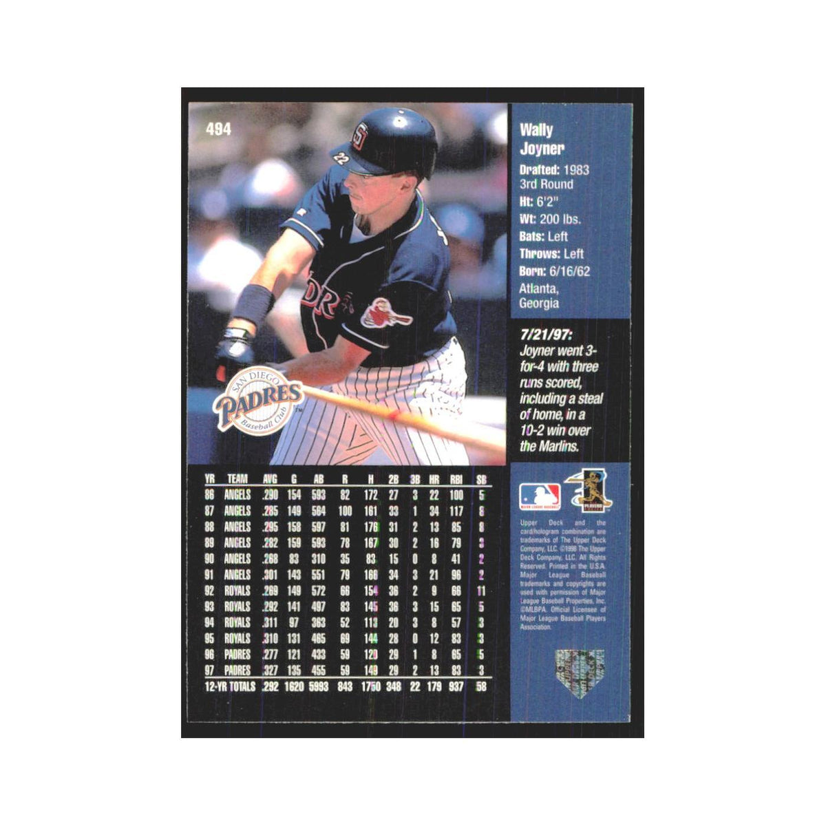 1998 Upper Deck Wally Joyner Padres #494