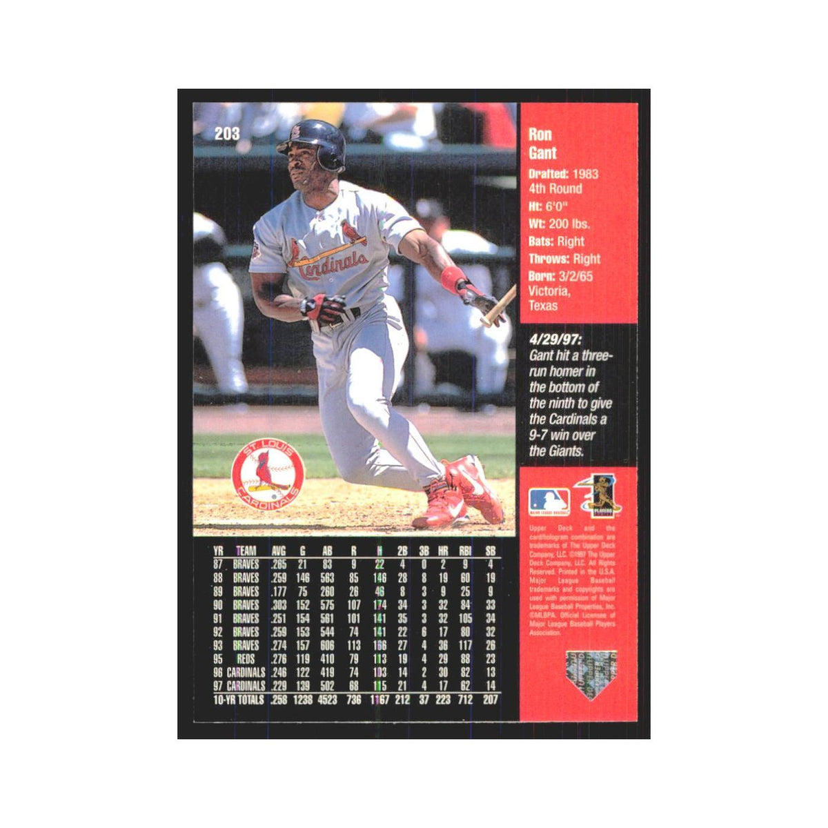 1998 Upper Deck Ron Gant Cardinals #203