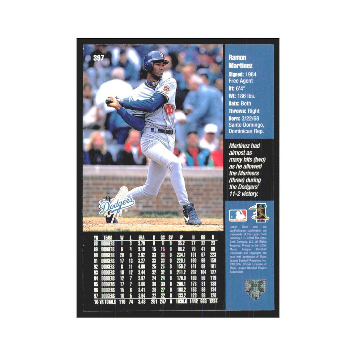 1998 Upper Deck Ramon Martinez Dodgers #397