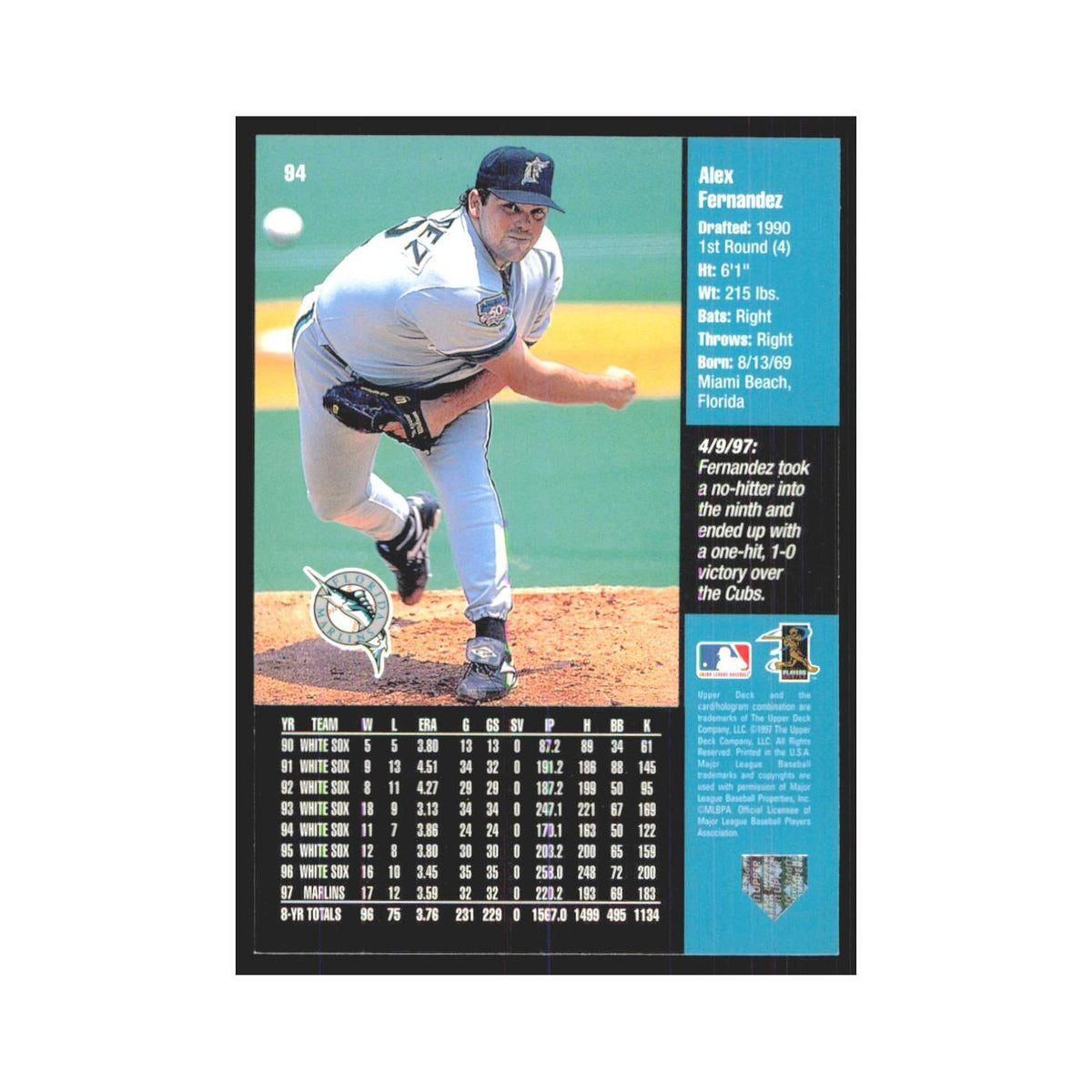 1998 Upper Deck Alex Fernandez Florida Marlins #94