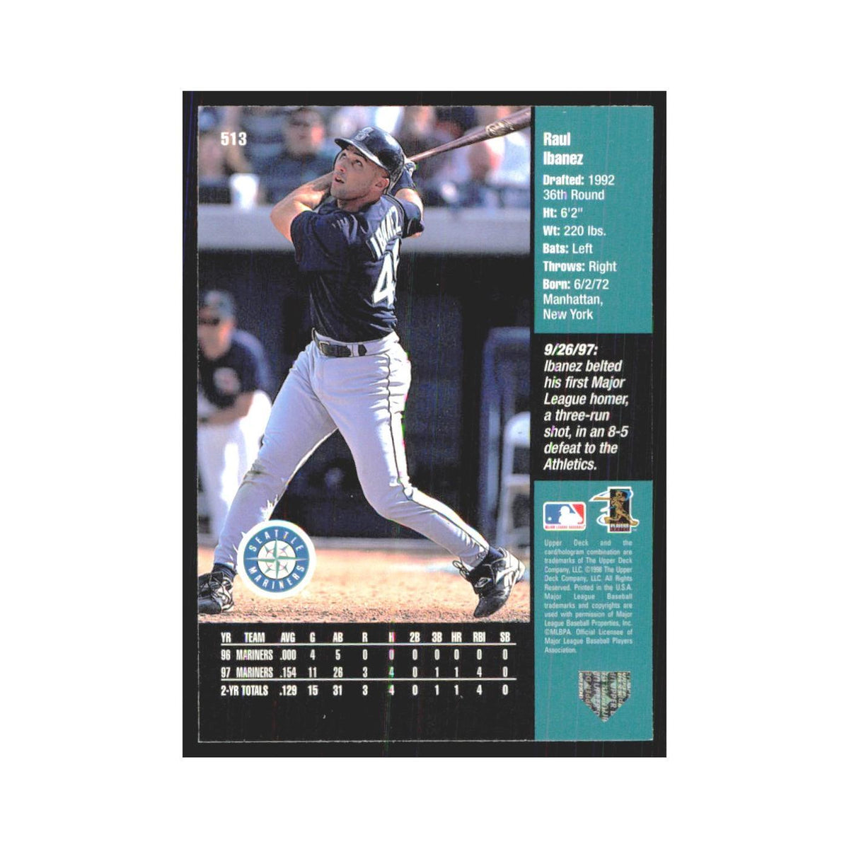 1998 Upper Deck Raul Ibanez Mariners #513
