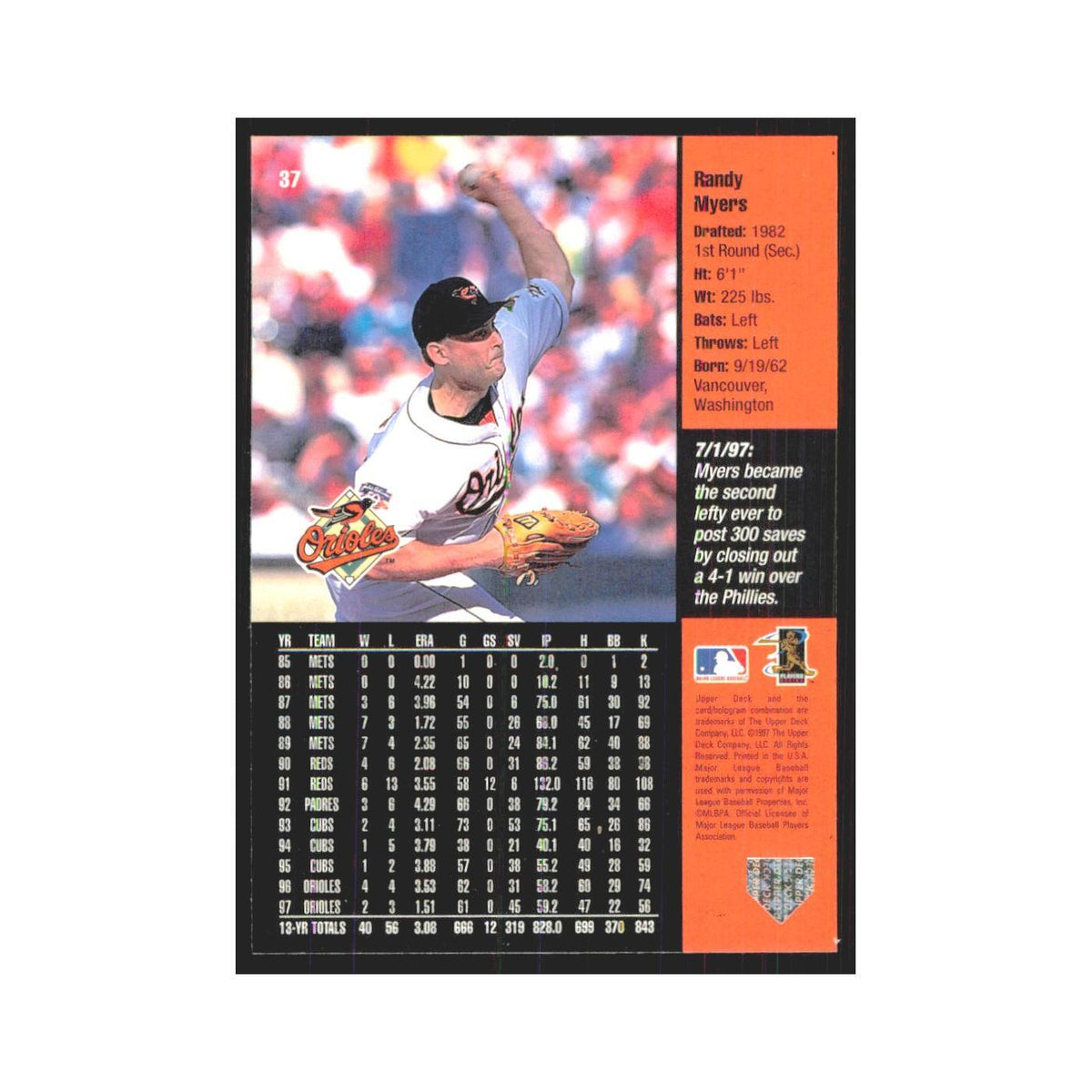 1998 Upper Deck Randy Myers Orioles #37