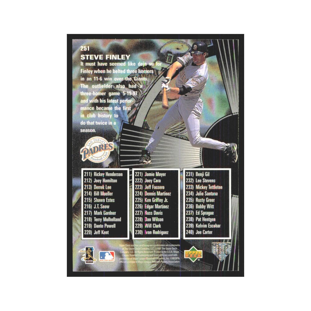 1998 Upper Deck Steve Finley Padres #251