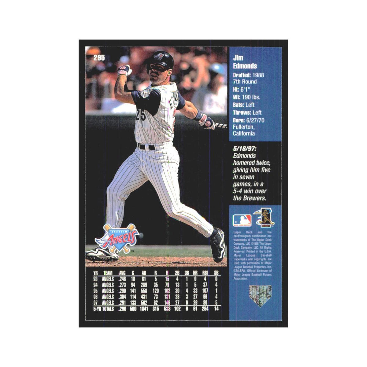 1998 Upper Deck Jim Edmonds Angels #295
