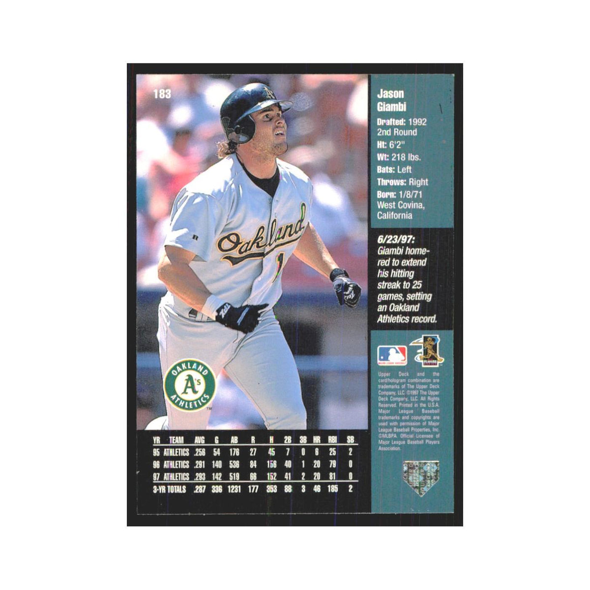 1998 Upper Deck Jason Giambi Athletics #183