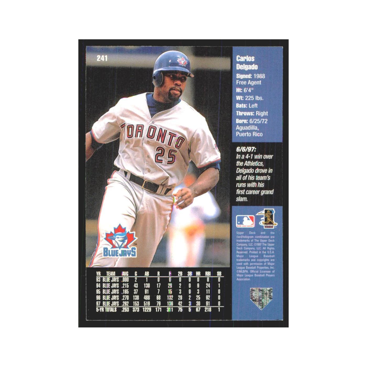1998 Upper Deck Carlos Delgado Blue Jays #241