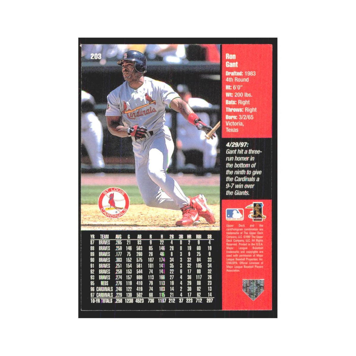 1998 Upper Deck Ron Gant Cardinals #203