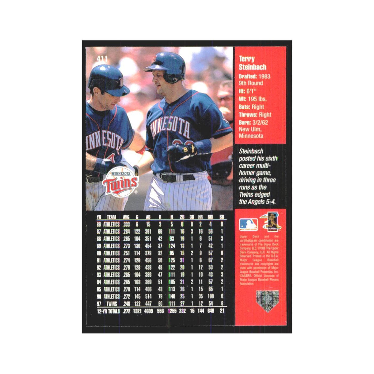 1998 Upper Deck Terry Steinbach Twins #411