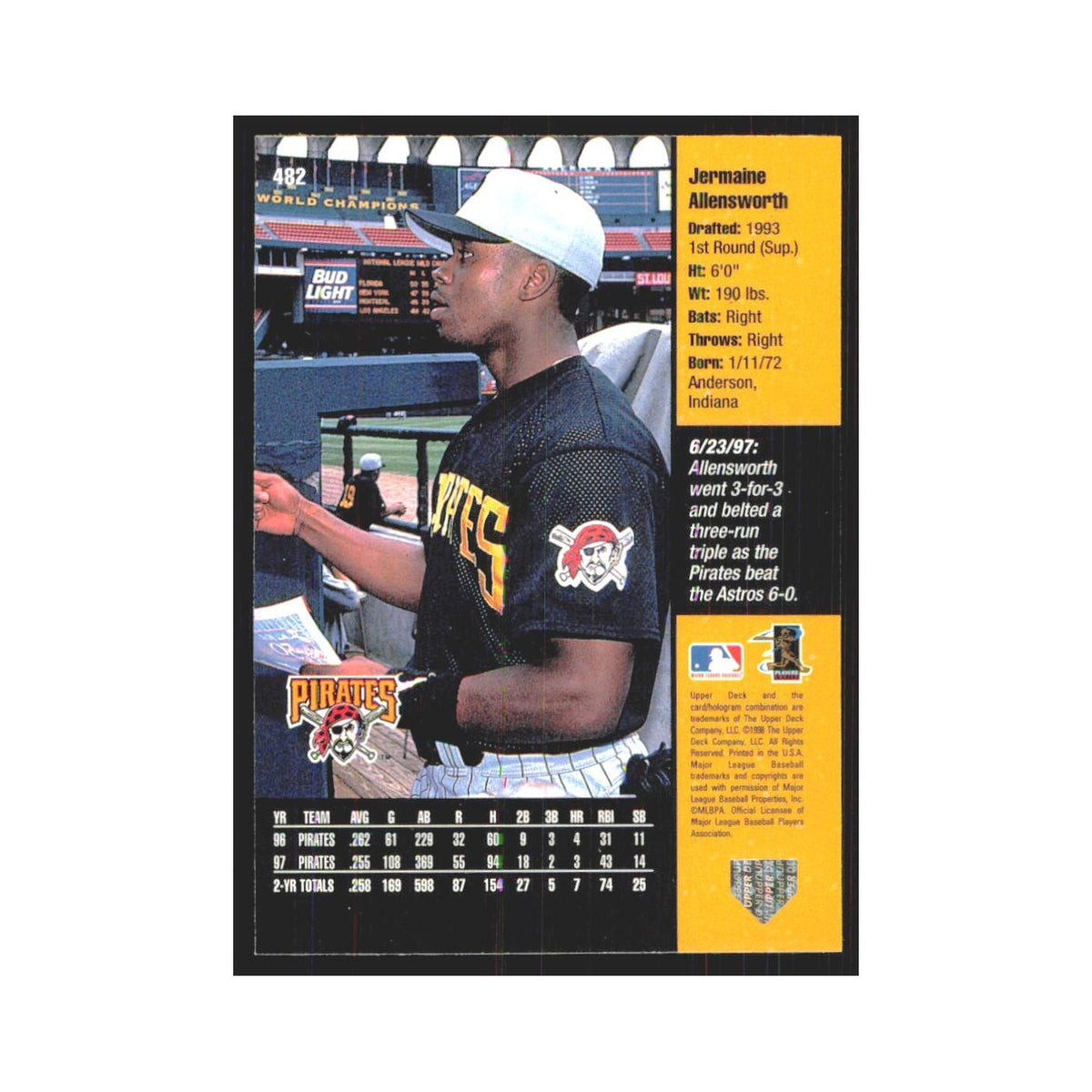 1998 Upper Deck Jermaine Allensworth Pirates #482