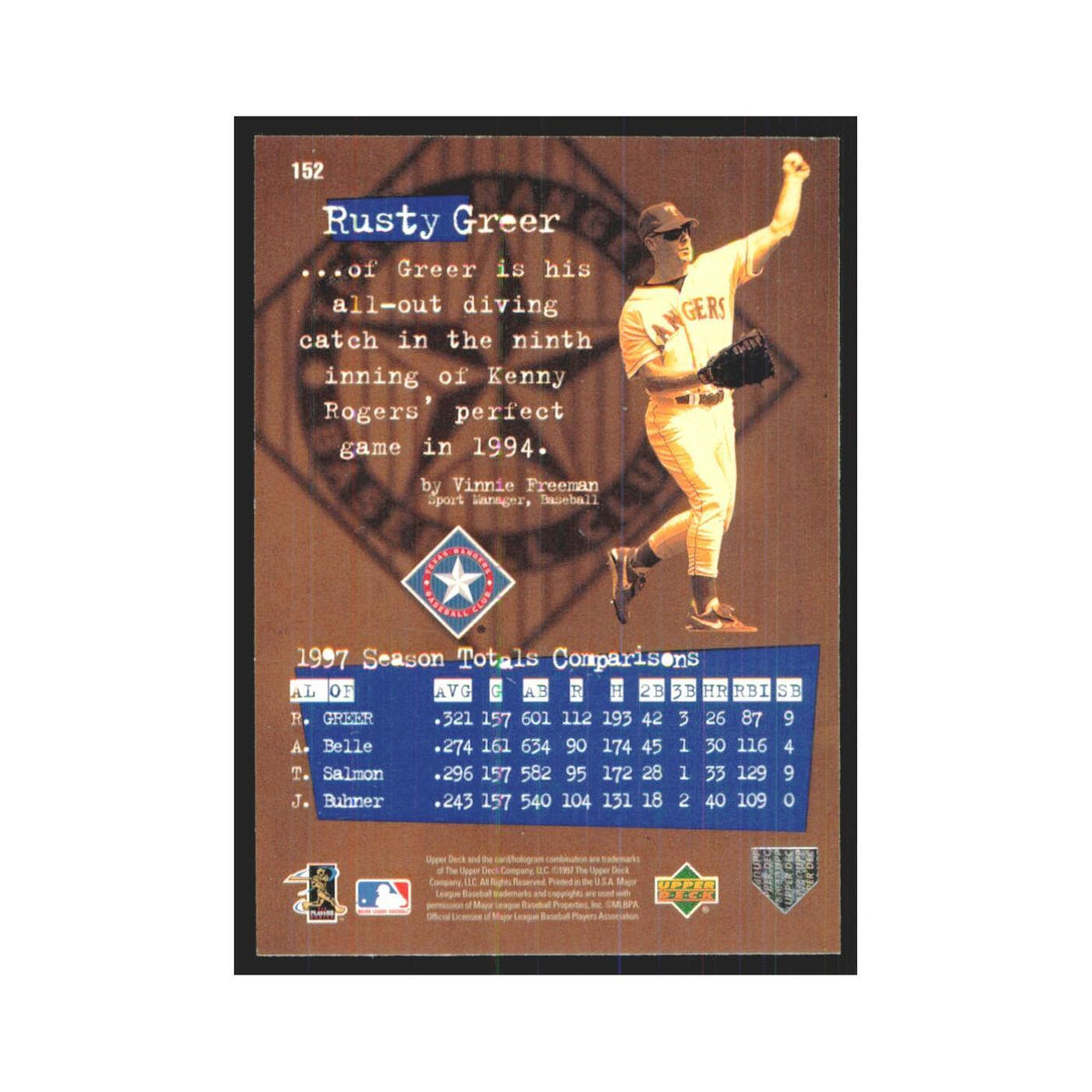 1998 Upper Deck Rusty Greer Rangers #152