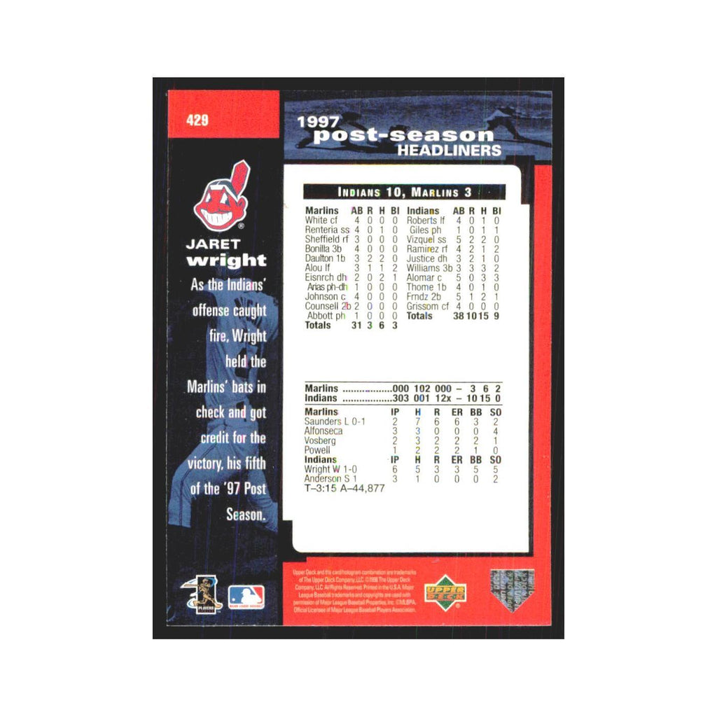 1998 Upper Deck Jaret Wright Indians #429
