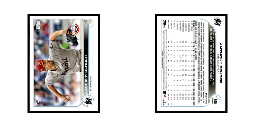 Anthony Bender Rookie 2022 Topps Opening Day #105 Miami Marlins Baseball Card NM