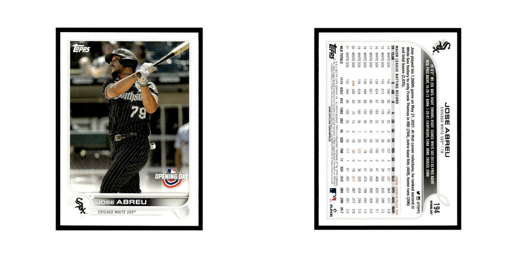 Jose Abreu 2022 Topps Opening Day #194 Chicago White Sox Baseball Card NM