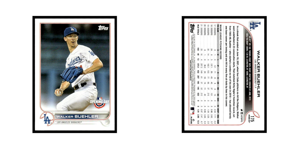 Walker Buehler 2022 Topps Opening Day #175 Los Angeles Dodgers Baseball Card NM