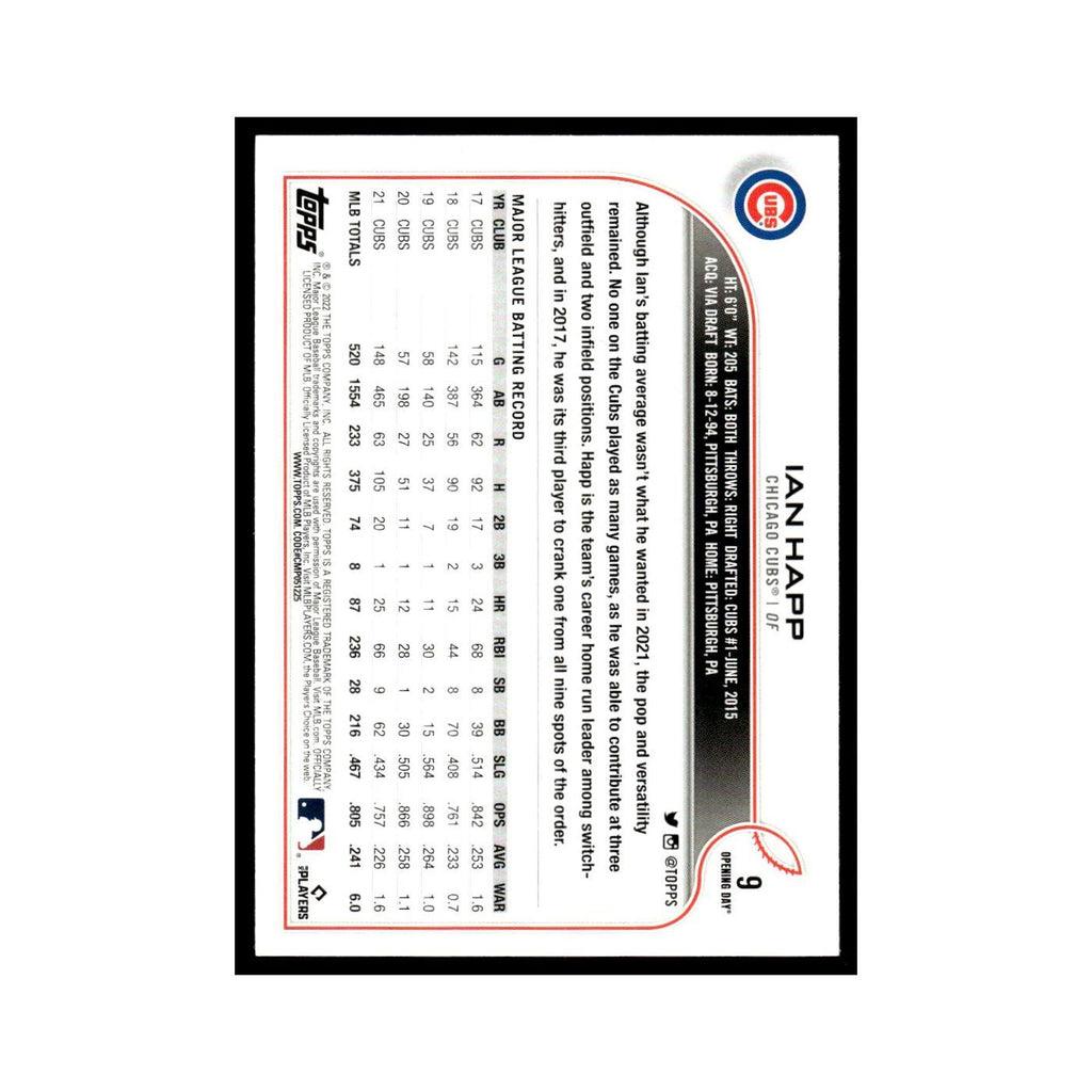 Ian Happ 2022 Topps Opening Day #9 Chicago Cubs Baseball Card NM