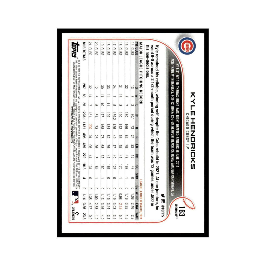 Kyle Hendricks 2022 Topps Opening Day #163 Chicago Cubs Baseball Card NM