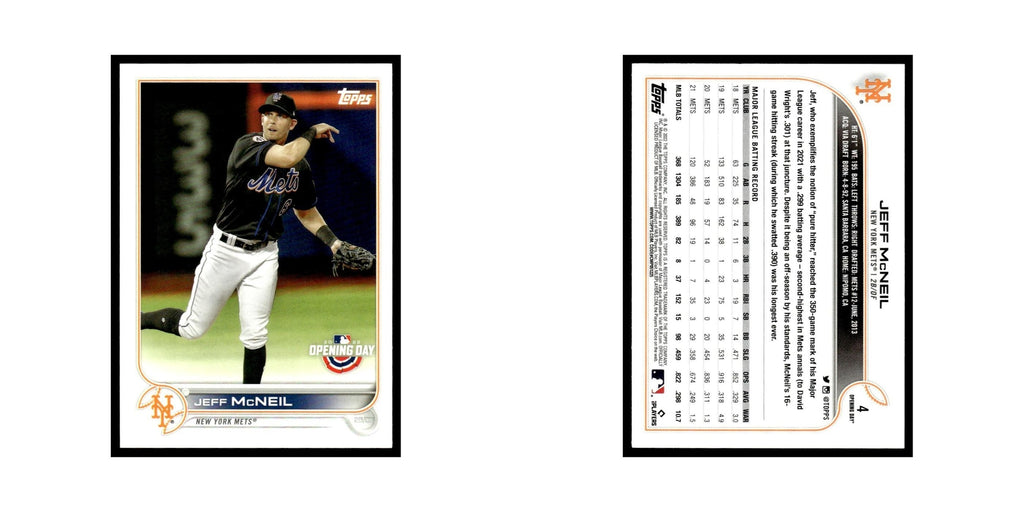 Jeff McNeil 2022 Topps Opening Day #4 New York Mets Baseball Card NM