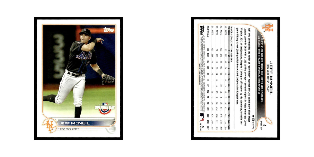 Jeff McNeil 2022 Topps Opening Day #4 New York Mets Baseball Card NM