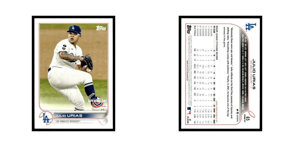 Julio Urias 2022 Topps Opening Day #65 Los Angeles Dodgers Baseball Card NM