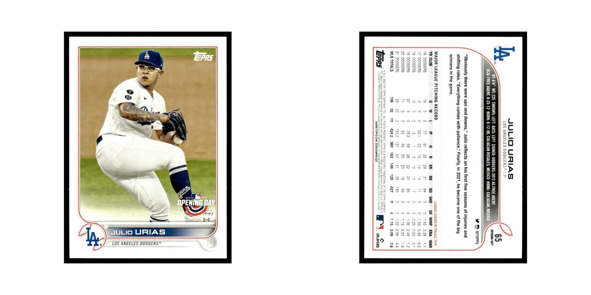 Julio Urias 2022 Topps Opening Day #65 Los Angeles Dodgers Baseball Card NM