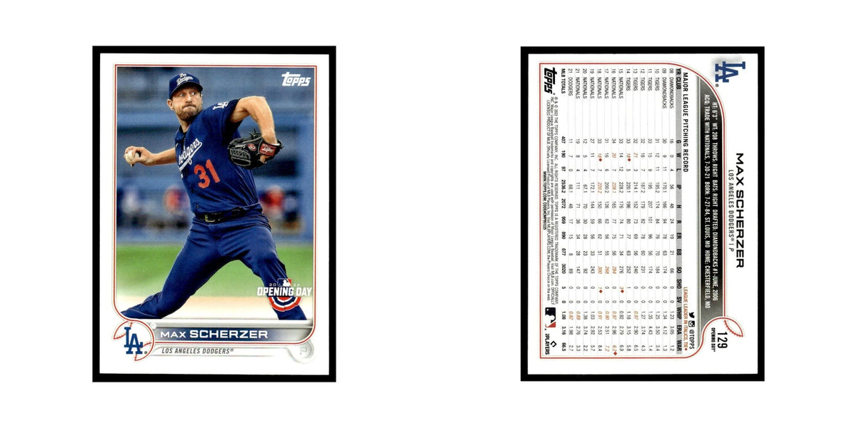 Max Scherzer 2022 Topps Opening Day #129 Los Angeles Dodgers Baseball Card NM