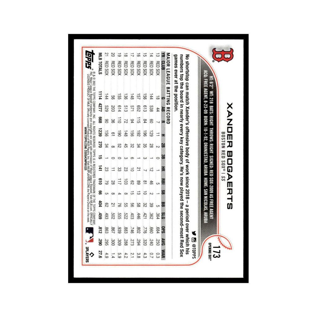 Xander Bogaerts 2022 Topps Opening Day #173 Boston Red Sox Baseball Card NM