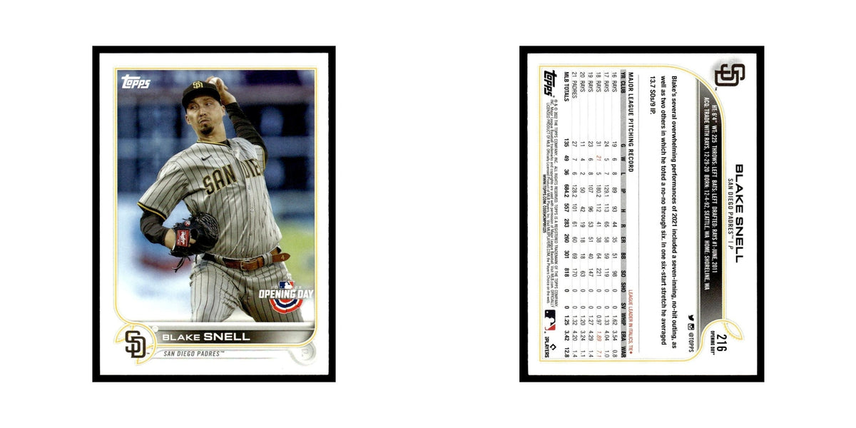 Blake Snell 2022 Topps Opening Day #216 San Diego Padres Baseball Card NM