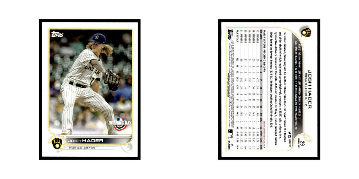 Josh Hader 2022 Topps Opening Day #29 Milwaukee Brewers Baseball Card NM