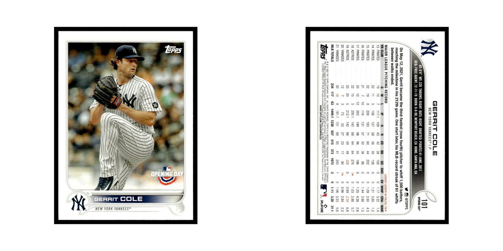Gerrit Cole 2022 Topps Opening Day #101 New York Yankees Baseball Card NM